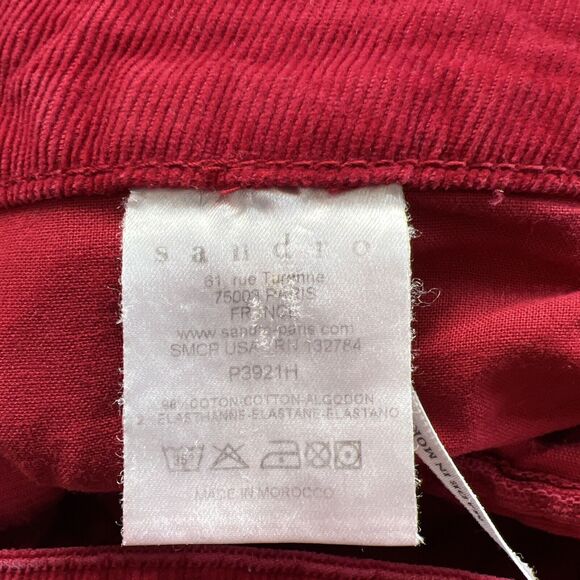 Sandro Paris Red Low Rise Corduroy Skinny Pants Zip Leg sz 4 - Picture 6 of 7